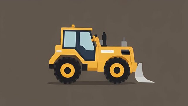 Flat Design Yellow Construction Tractor Illustration