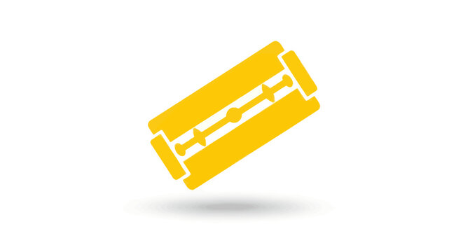 Sharp golden razor blade icon on white background, symbolizing grooming and precision