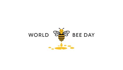 Obraz premium A colorful illustration of a bee on World Bee Day with a honey drop