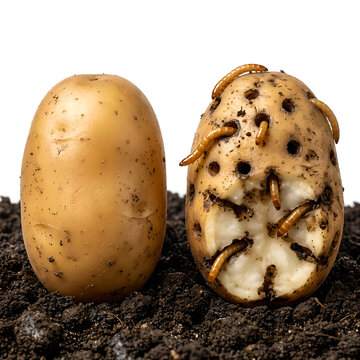 Uncooked Potatoes Showcase the Destructive Damage of Wireworms to Potato Crops, a Close-up Photo