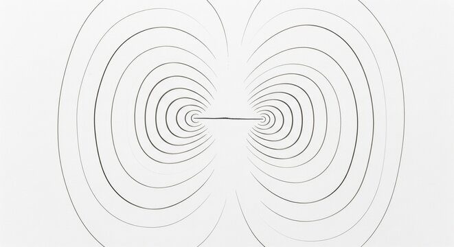 Hand drawn sketch of two circular electromagnetic field wave patterns on paper