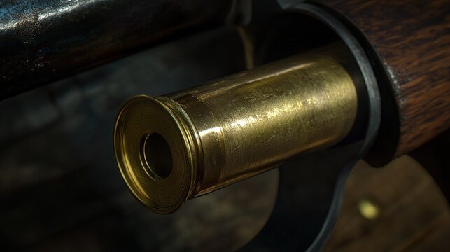 ejected. Single brass cartridge case ejected from an antique revolver, isolated on dark background. mobility guides, transit brochures, designed for mobility and urban transit guides.