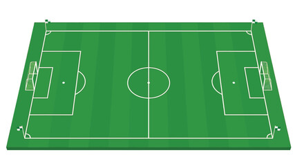Aerial view of a green soccer field with white markings and goalposts © vectors home