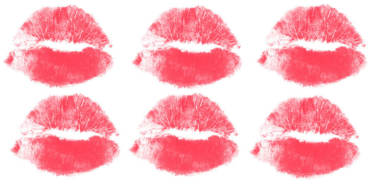 Red lipstick kiss marks pattern isolated on white classic romantic concept