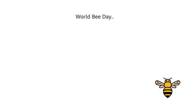 A cartoon bee flies on World Bee Day with a bright yellow and black striped body.