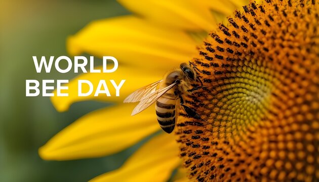 A bee collecting pollen from a vibrant sunflower on World Bee Day