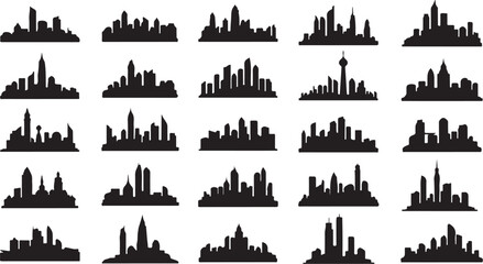 Obraz premium Collection of various city skylines in black silhouette style
