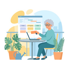 Fototapeta premium Elderly woman working on laptop at home.