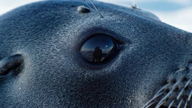 Close-up of a harbor seal face, showing detail of marine animal skin and whiskers.
