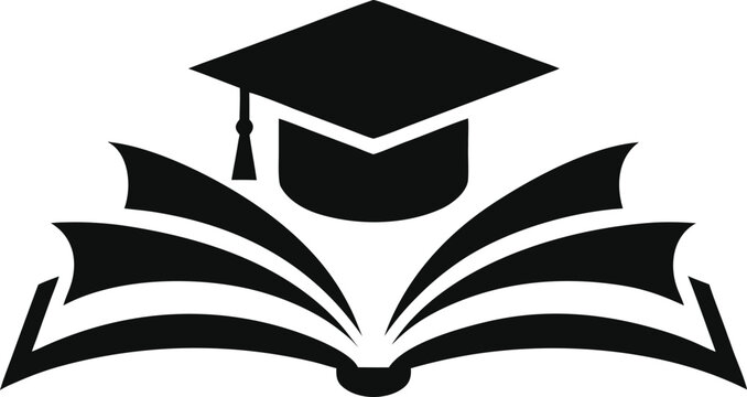 Education graduation cap book logo silhouette minimal academic learning symbol clean modern vector school university branding concept knowledge