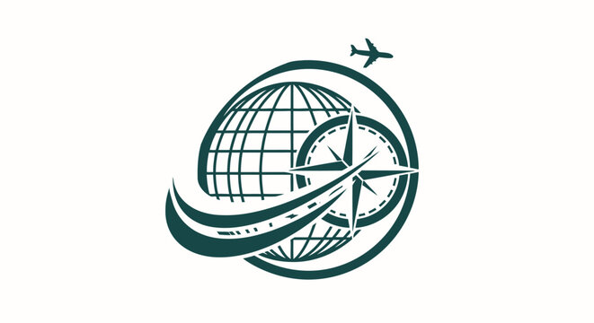 Elegant Globe and Compass Logo Depicting Travel and Navigation.