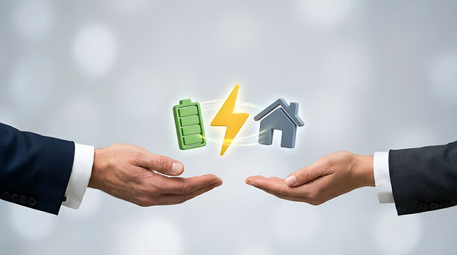 Hands holding energy and house icons