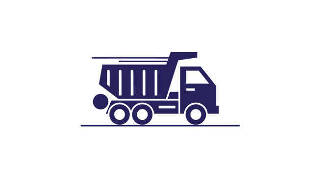 Dark Blue Dump Truck Silhouette on White Background.