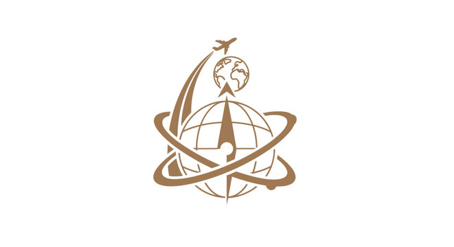 Elegant Travel Agency Logo Depicting Globe and Airplane Symbol.