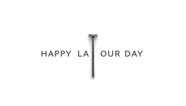 A creative Labour Day message with a nail replacing the letter I in a minimalist design