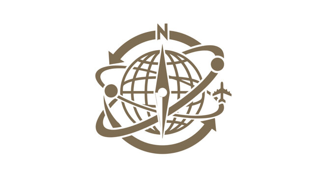 Elegant Travel Compass Globe Logo on White Background.