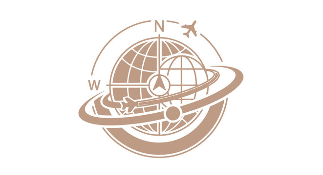 Elegant Globe Icon with Compass and Airplane for Travel and Navigation.