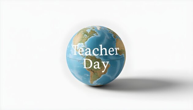 A globe with the words Teacher Day written on it, symbolizing a celebration of educators worldwide.