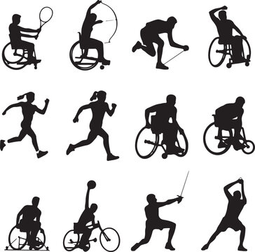 Diverse adaptive and mainstream sports activities illustrated with silhouettes