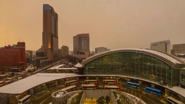 Winter storms pass over Kanazawa Station in Downtown Kanazawa Japan 5110