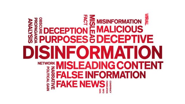 Disinformation animated word cloud-text design animation tag kinetic typography seamless loop.