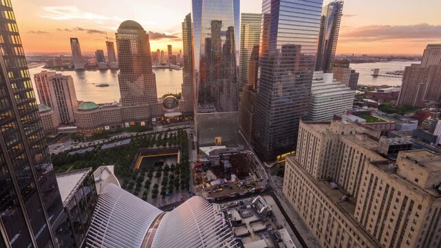 New York, New York cityscape in Lower Manhattan from dusk to night 5036