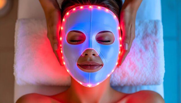 LED light therapy facial mask with red and blue illumination, advanced skincare and rejuvenation