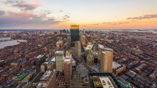 Boston, Massachusetts, USA downtown skyline from above at twilight 5022