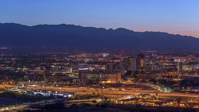 Tucson, Arizona, USA downtown skyline from Sentinel Peak at dusk 5008