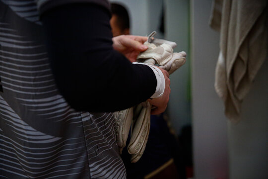 Goalkeeper in a football restroom