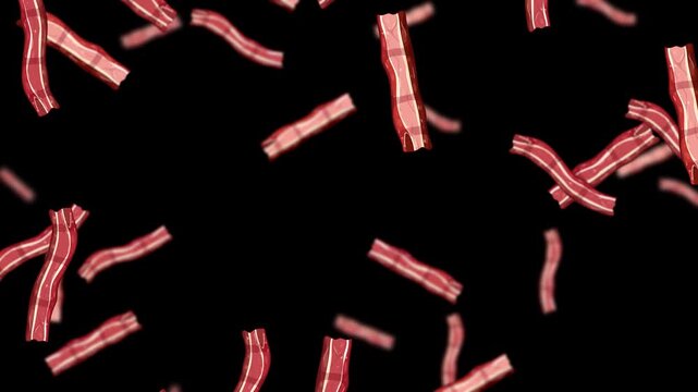Endless Falling Bacon Strips on Black Background