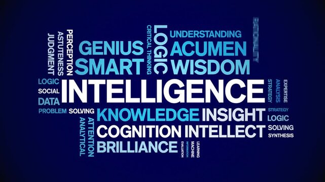 intelligence animated word cloud-text design animation tag kinetic typography seamless loop.