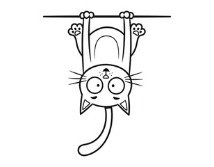 Obraz premium Playful silhouette of a hanging cat a whimsical illustration of feline acrobatics and joyful movement