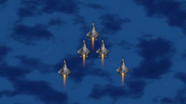 Military Fighter Jets Flying in Formation Over Dark Blue Ocean