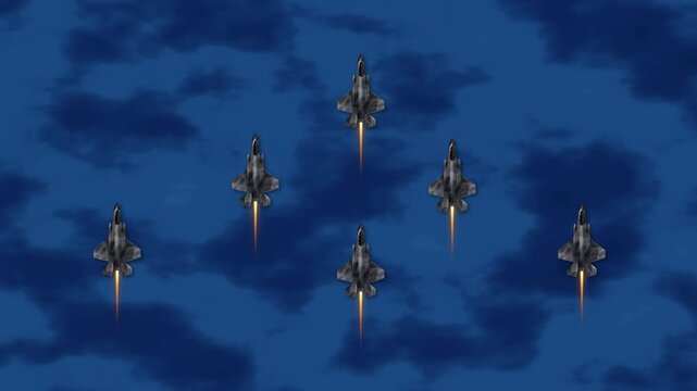 Top Down View of Military Stealth Jets Flying in Formation