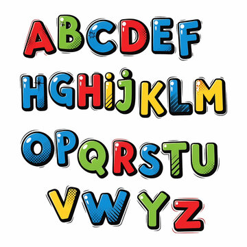 Colorful Alphabet Letters in Cartoon Style 4.