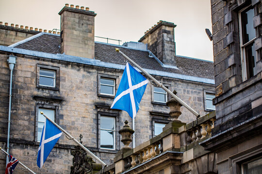 scottish flags in Edinburgh Scotland 
