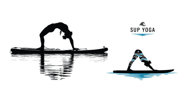 Zen Stand Up Paddle Yoga Silhouette Vector Illustration
