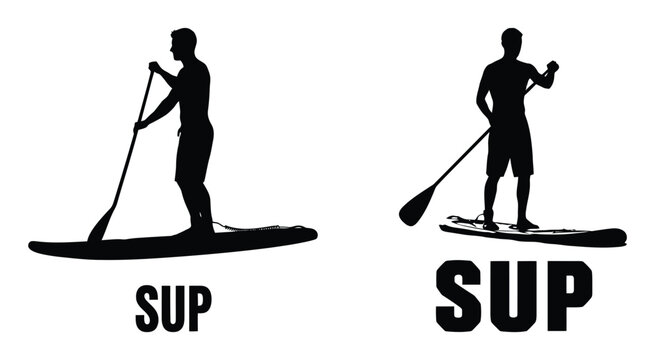 Silhouette Vector Icons for Stand Up Paddle Yoga and SUP Sports