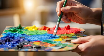 Naklejka premium Celebrating world art day a vibrant painting in progress with colorful acrylics