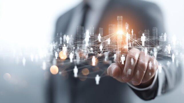 Businessmans hand touching network concept