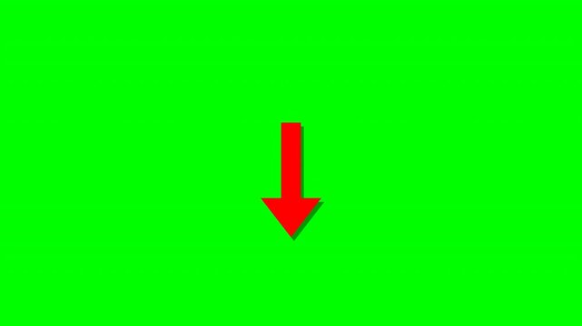 A bright red arrow points downwards against a vibrant green screen background, ready for compositing