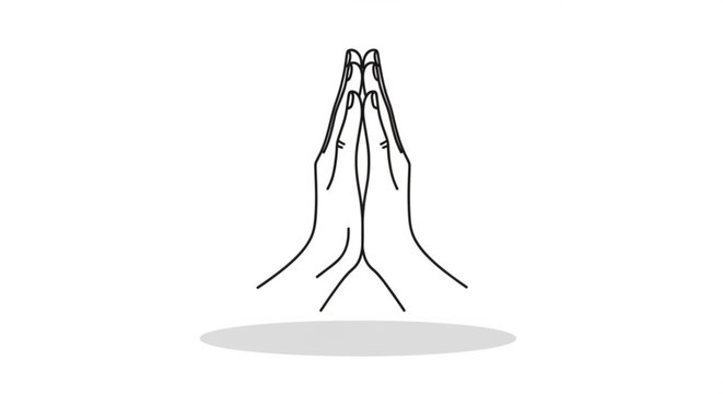 Praying hands clasped together in prayer gesture with shadow on white background