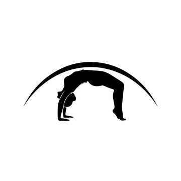 Yoga bridge pose silhouette with decorative arch design element black