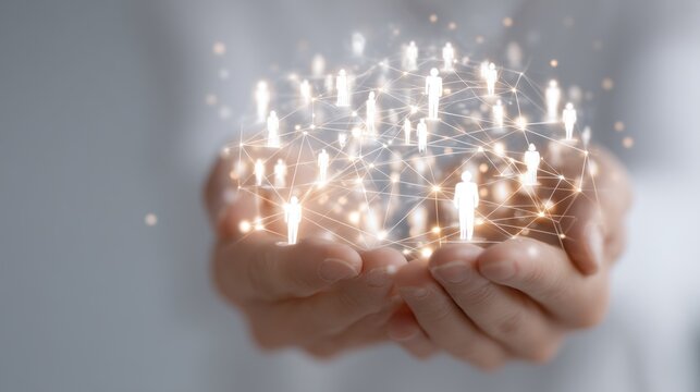 Connected people network in hands