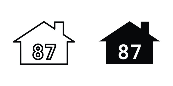 Comparison of house icons with different fill styles and number eighty-seven