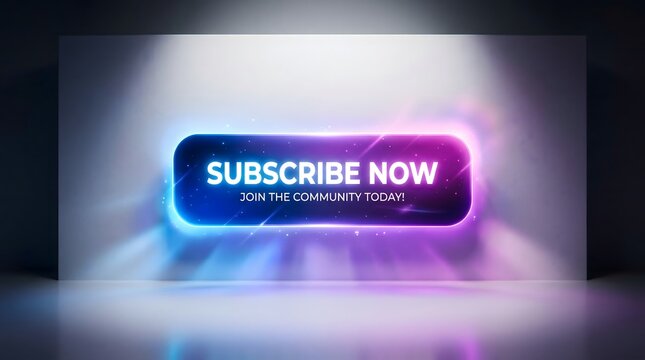 Glowing subscribe now banner with modern gradient lighting designed for digital content creators and online engagement growth