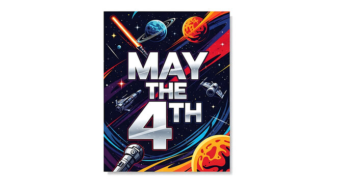 May the 4th star wars themed space illustration poster