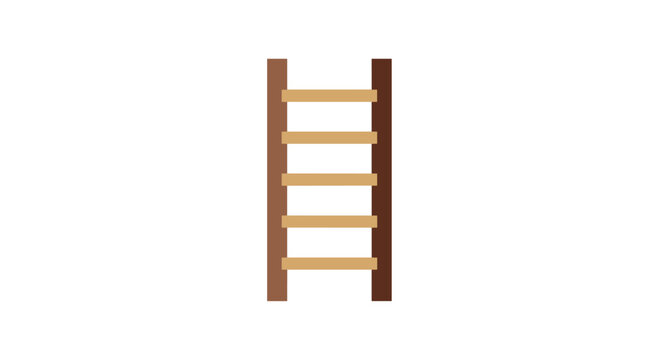 A simple two-dimensional wooden ladder with five horizontal rungs is depicted in a minimalist flat design style using contrasting dark and light brown tones.