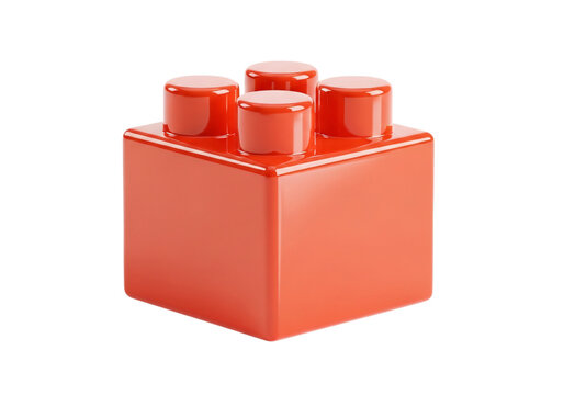 A bright red interlocking building block with a single stud on top isolated on transparent background